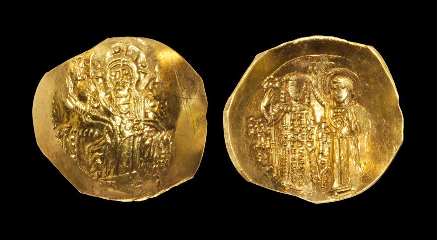 Byzantine Turkey - Empire of Nicaea - John III - Gold: 1222-1254 AD, Magnesia mint. Obv: IC-XC to left and right of Christ enthroned facing, nimbate, raising right hand in blessing, uncertain symbol at upper right. Rev: Mary, nimbate, on right, standing l