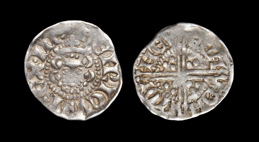 English Medieval Henry III - Newcastle / Adam - Class: 1248-1250 AD, class 3b. Obv: facing bust with HENRICVS REX III legend. Rev: voided long cross and pellets with ADA MON NEW ECA legend for the moneyer Adam at Newcastle mint. S. 1363; N. 987. 1.51 gram