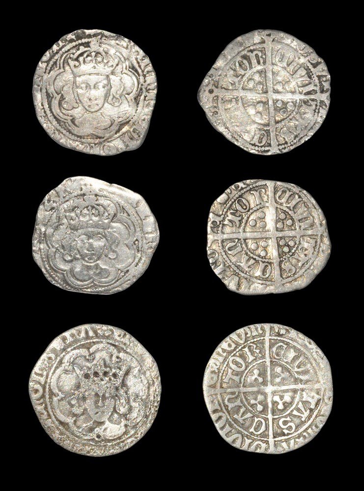 Tudor Edward IV and Henry VII - Canterbury - Halfgroats: Edward IV. 1471-1483 AD. Obv: facing bust with C on breast within tressure with EDWARD[ ]ANGL Z FRA legend and 'rose' mintmark. Rev: long cross and pellets with POSVI DEVM ADIVTORE MEVM and CIVITAS CA
