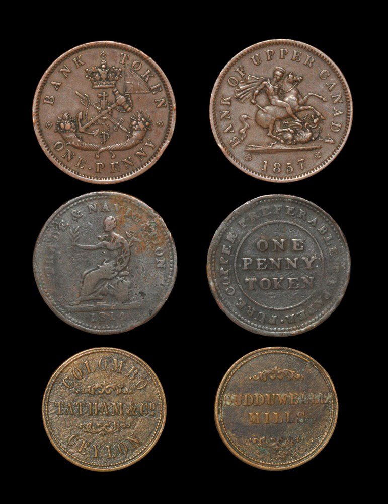World Canada and Ceylon (Colombo / Slave Island) - 19th: Canada, dated 1814. Obv: with ONE PENNY TOKEN in three lines to centre and PURE COPPER PREFERABLE TO PAPER legend. Rev: seated Britannia with date below and TRADE & NAVIGATION legend. Canada, dated 18