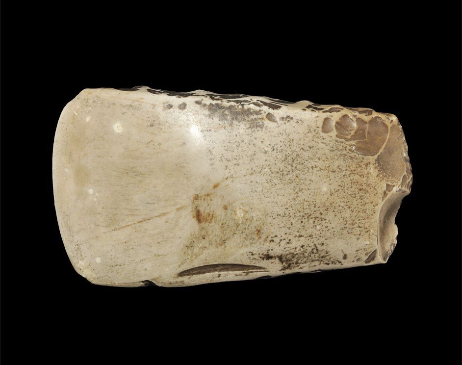 Stone Age Neolithic Thin-Butted Flint Axe: 4000-2000 BC. A Danish broad polished thin-butted axe; well polished with convex cutting edge and patinated. 250 grams, 11 cm (4 1/4"). From a European collection; acquired before 1990. [No Reserve]