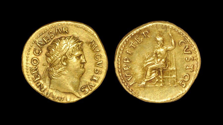 Ancient Roman Coins Nero Jupiter Gold Aureus - 