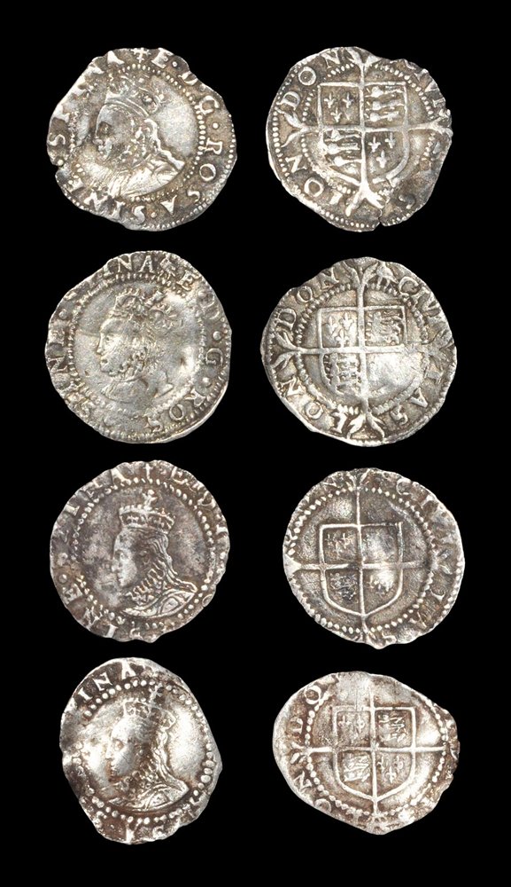 English Tudor Hammered Coins - Elizabeth I - Pennies: 1560-1561 and 1578-1581, second and fifth issues. Obvs: profile bust with E D G ROSA SINE SPINA legend and 'cross-crosslet', 'martlet', 'Greek cross' and 'Latin cross' mintmarks. S. 2558; N. 1988/S. 2