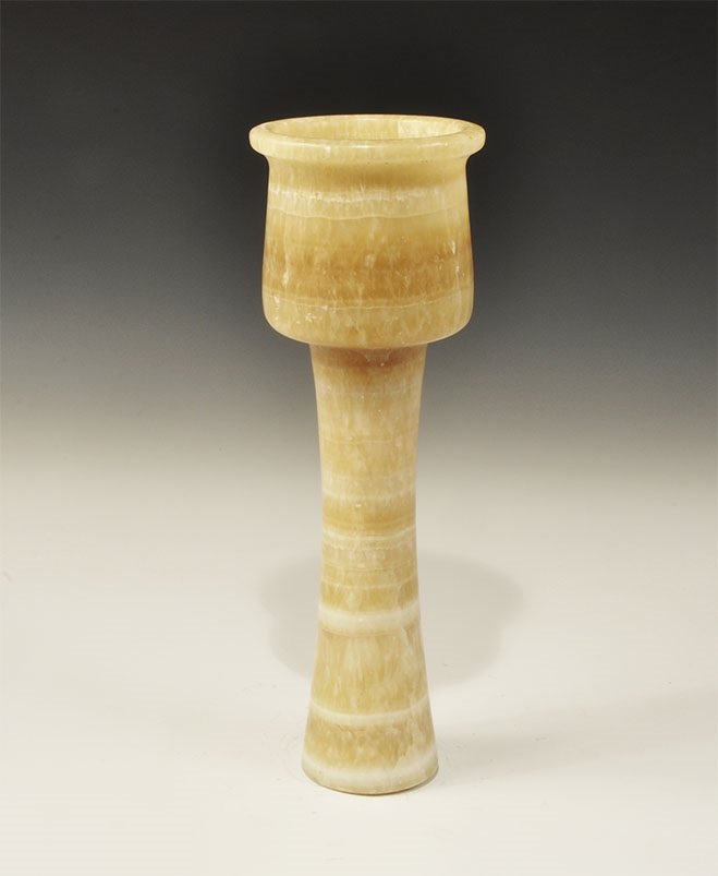 Near Eastern Bactrian Style Alabaster Chalice: An undated archaistic carved alabaster chalice with flared stem. 1.9 kg, 31 cm (12 1/4"). Property of a North East Essex collector; acquired in the 1980s. TimeLine Auctions Ltd arranges printed catalo