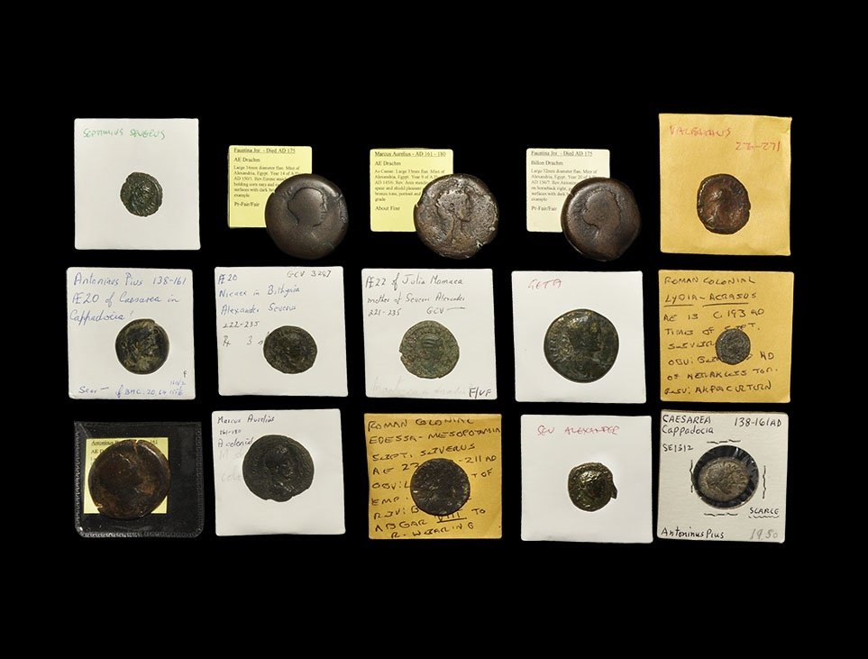 Ancient Roman Provincial Coins - Antoninus Pius to: 2nd-3rd century AD, group comprising: Provincial bronzes of Antoninus Pius (3), Marcus Aurelius (2), Severus Alexander (2), Septimus Severus (3), Faustina Junior (2), Julia Mamaea (1), Geta (1), Valba