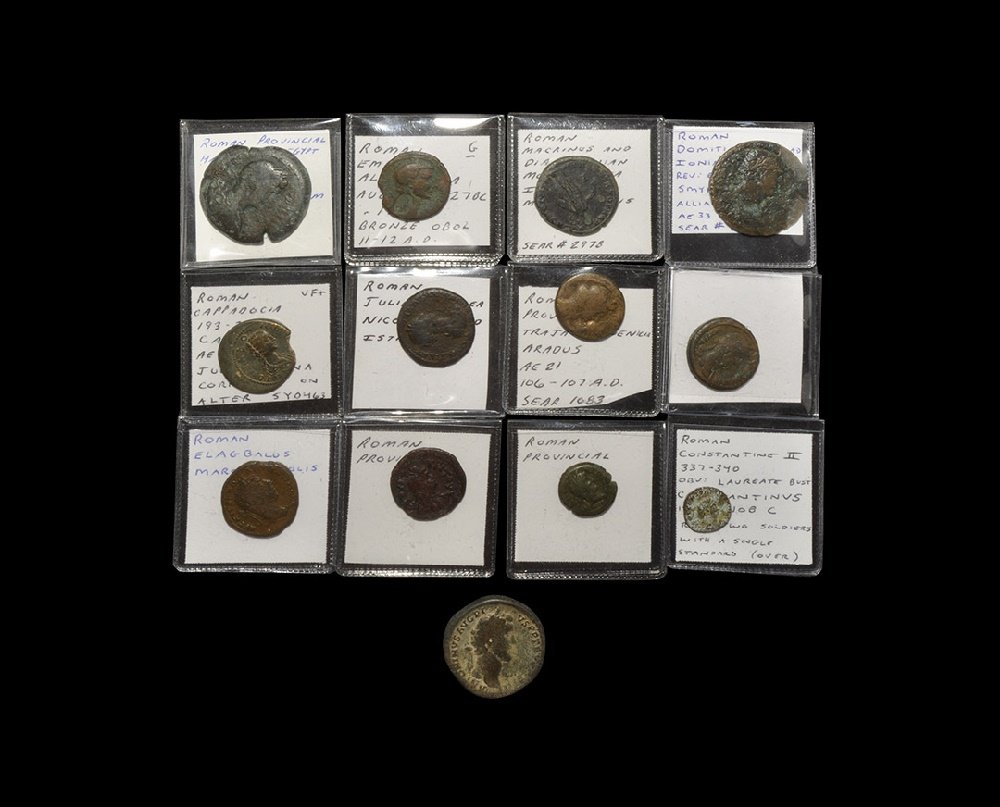 Ancient Roman Provincial Coins - Various Issues -: 1st-4th century AD, group comprising: mixed issues including Augustus, Domitian, Julia Domna, Constantine II, Elagabalus, Hadrian, Julia Mamaea, Macrinus & Diadumenian, Trajan and others; in plastic p