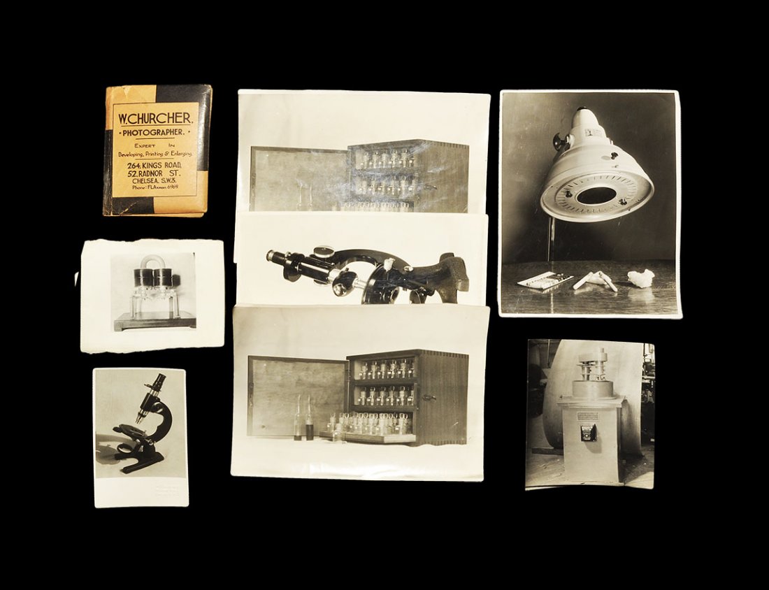 Geological J. R. Gregory & Co. Historic Scientific: Early-mid 20th century AD. Twenty eight historic black and white photographic prints of microscopes and other scientific equipment used in the identification and research of minerals and fossils etc.,