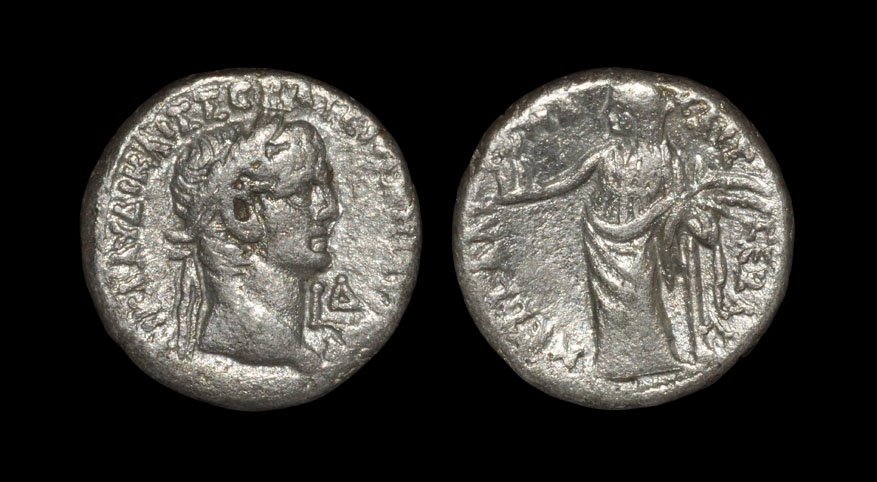 Ancient Roman Provincial Coins - Egypt - Claudius -: 43-44 AD (dated year 4), Alexandria mint.. Obv: TI KLAYDI KAIS SEBA GERMANI AYTOKR legedn with laureate head right; date LD before. Rev: MESSALINA KAIS SEBAS legend with Messalina standing left, leani