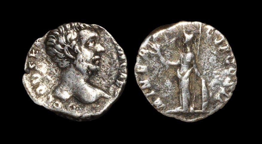 Ancient Roman Imperial Coins - Clodius Albinus -: 193-197 AD. Rome mint. Obv: D CLOD SEPT ALBIN CAES legend with bare head right. Rev: MINER PACIF COS II legend with Minerva standing left, holding olive branch, shield and spear. 3.06 grams. RIC 7; RS