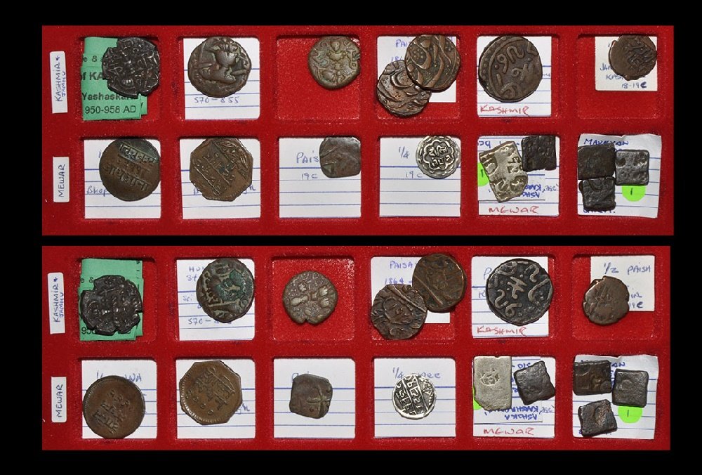 World Coins - India - Kashmir (7), Mewar (5), Mauryan (1 of 1)