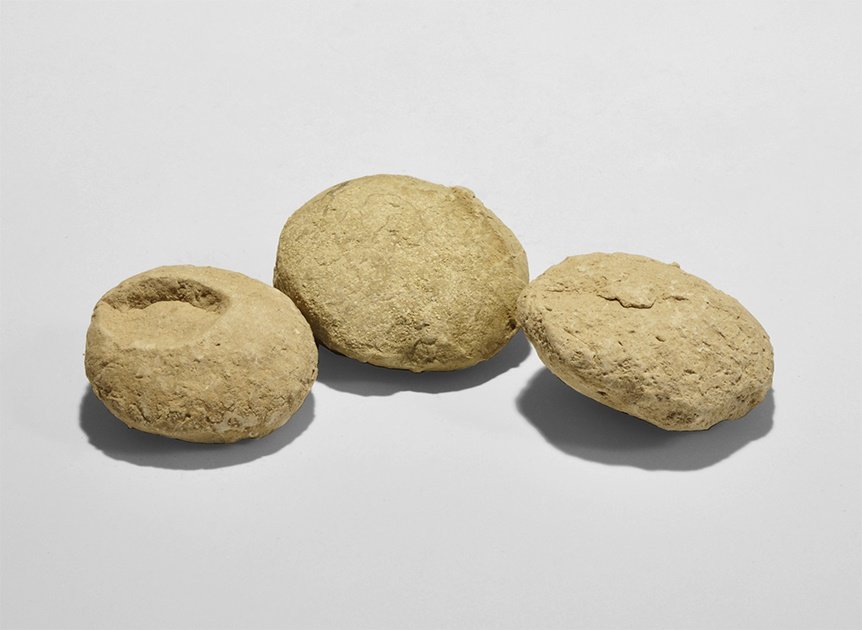 Natural History - Turtle Fossil Egg Group: Oligoncene Period, 30-33 million years BP. A group of three fossil turtle eggs Stylemus nebrascaensis from the White River Formation, Converse County, Wyoming, U.S.A. with old collector's note. 53 gra