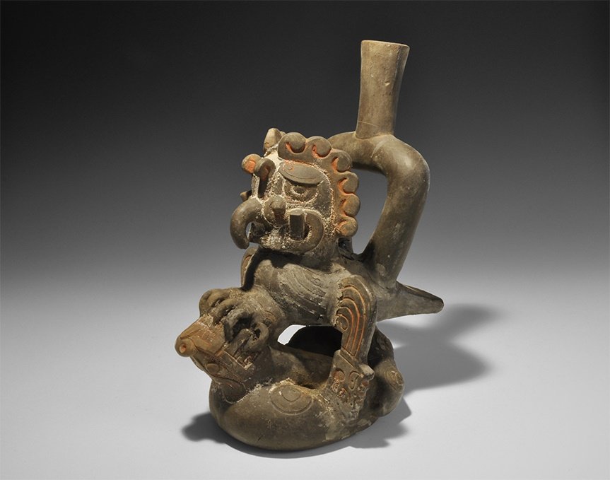 South America Pre Columbian Style Bird Stirrup Jar (1 of 1)