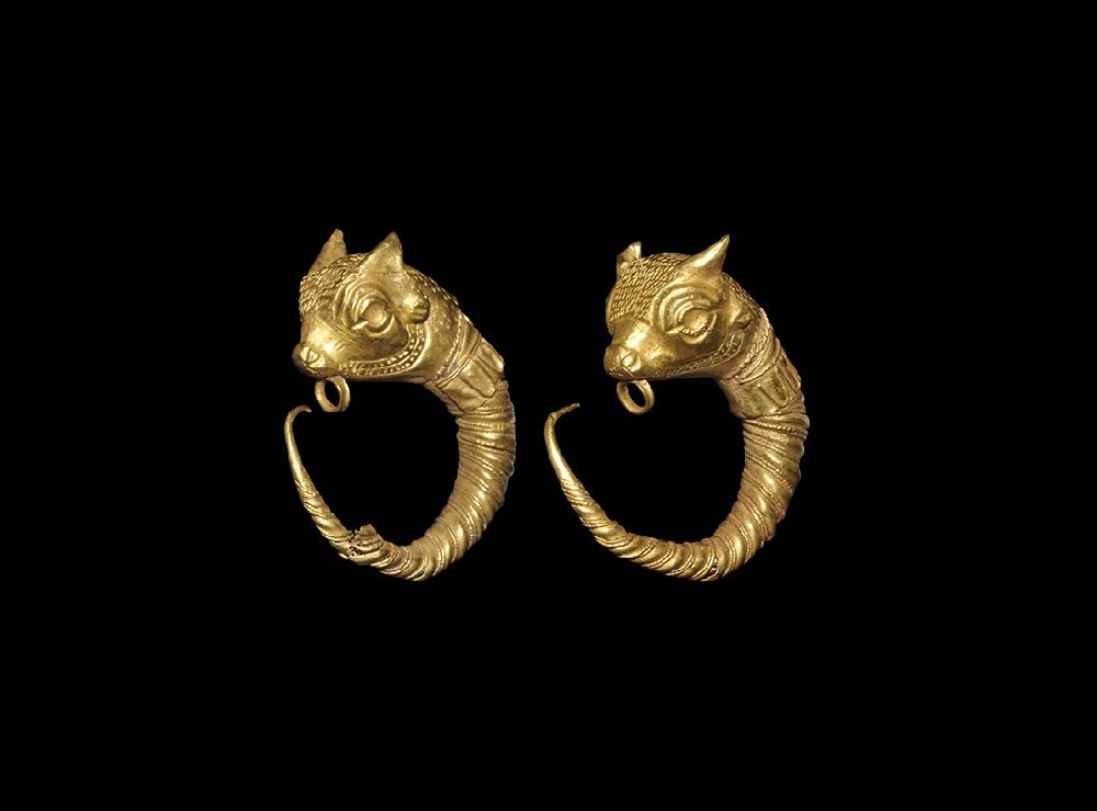 Greek Gold Bull's Head Earrings (1 of 1)