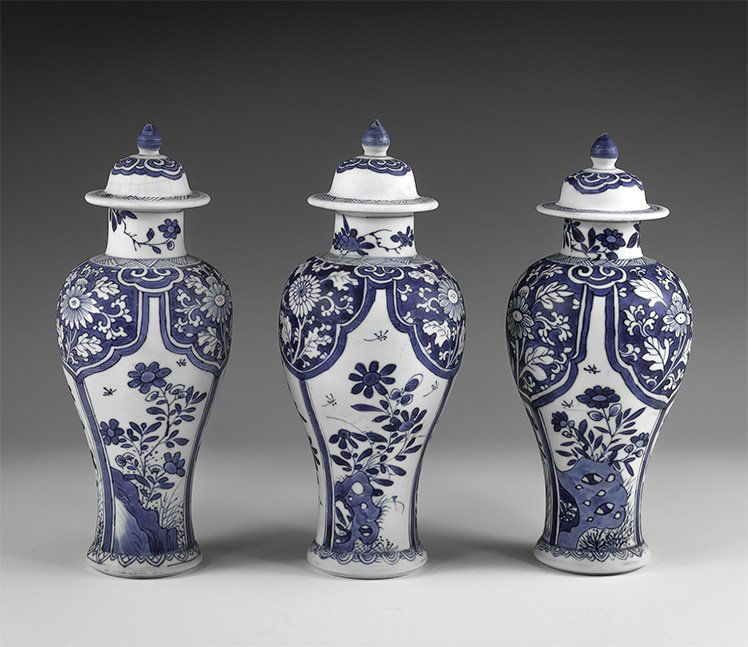 Chinese Blue and White Export Ware Meiping Vase Trio (1 of 1)