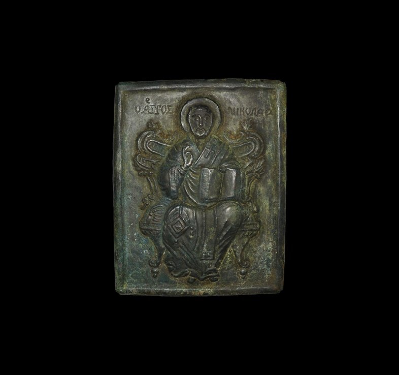 Post Medieval Inscribed Saint Nicholas Icon (1 of 1)