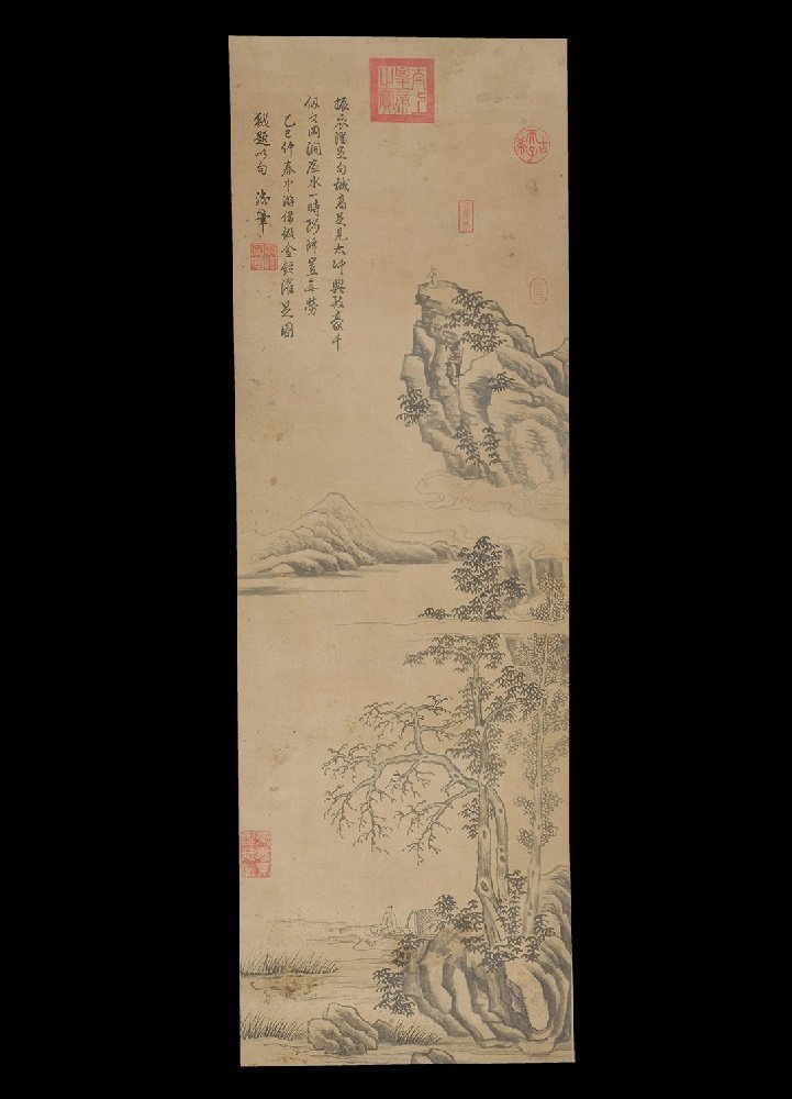 Chinese Landscape with Figures Scroll Painting (1 of 1)