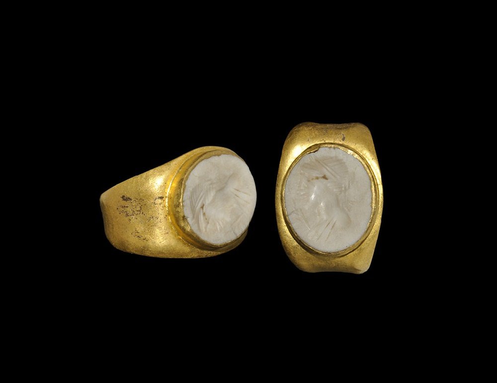 Roman Gold Ring with Female Bust Intaglio (1 of 1)