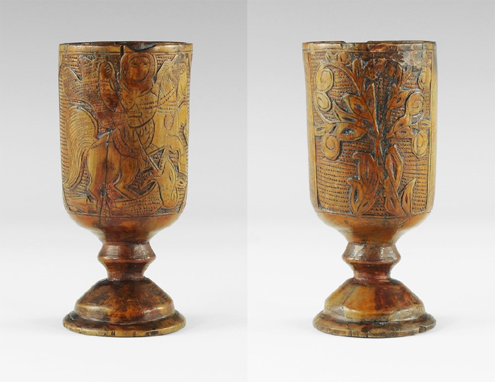 Medieval Treen Goblet with St Michael and Dragon (1 of 1)