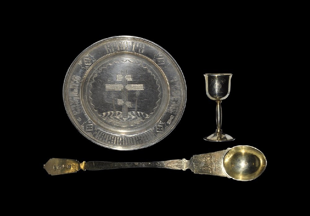 Post Medieval Russian Paten, Host Spoon and Chalice (1 of 1)