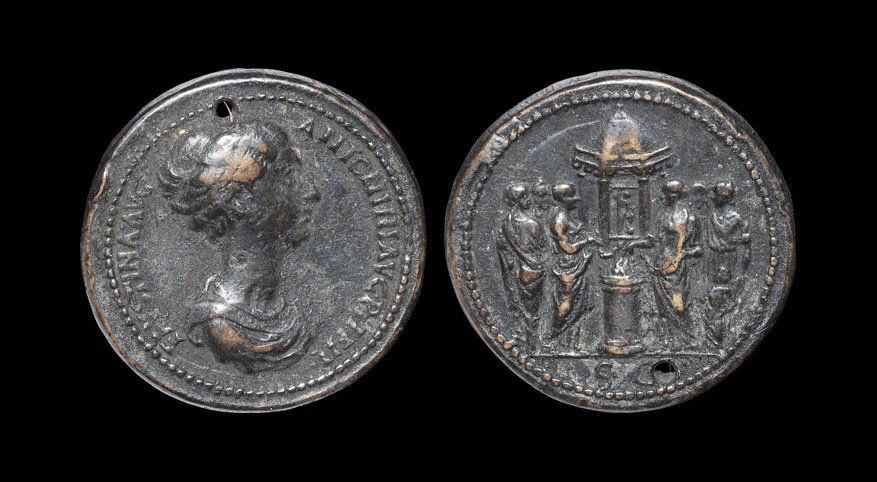 Ancient Roman Imperial Coins - Faustina II - Paduan: 1500-1570 AD. Giovanni da Cavino. Obv: FAVSTINA AVG ANTONINI AVG P I FIL legend with draped bust right, hair bound with fillet. Rev: SC beneath sacrificial scene of the empress, five veiled women and