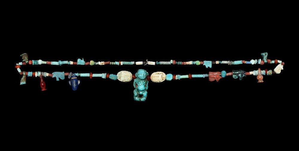 Egyptian Necklace with Scarabs and Amulets (1 of 1)