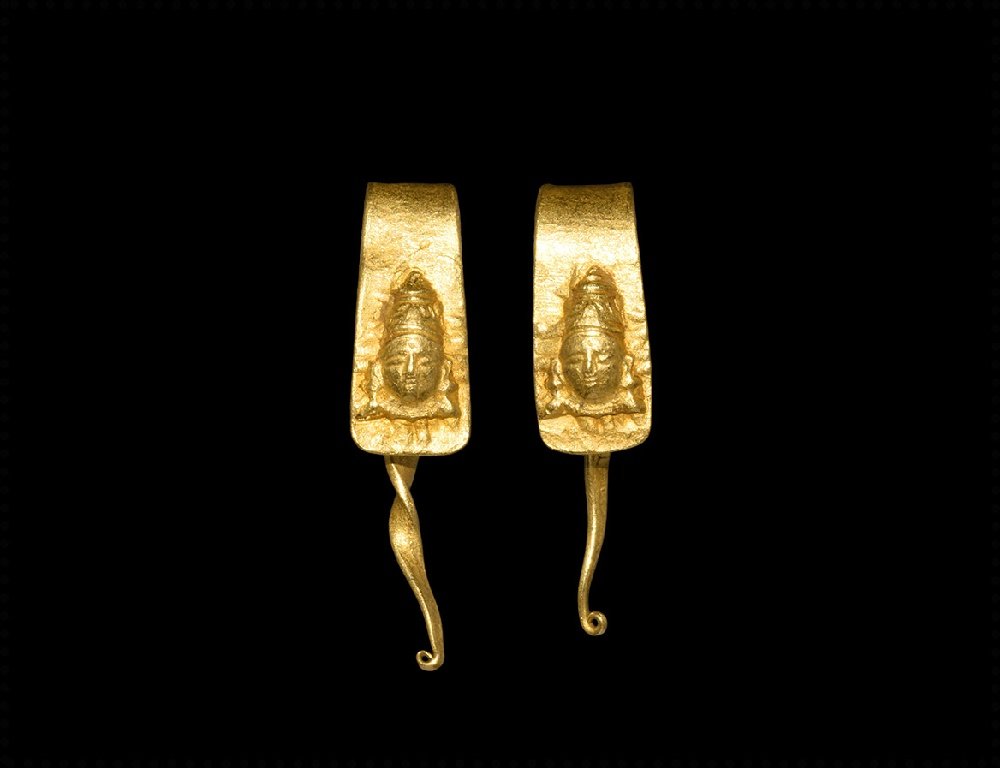 Indian Gold Earrings with Goddess Busts (1 of 1)