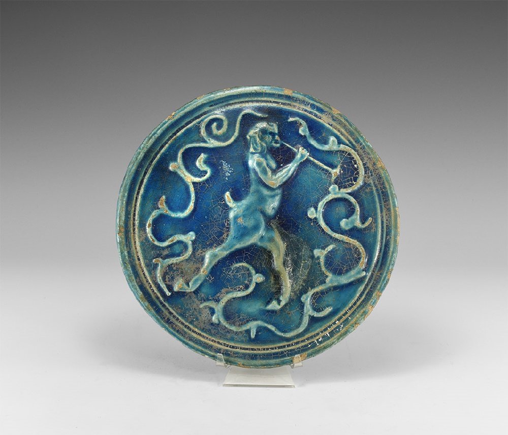 Post Medieval Italian Blue Glazed Satyr Plaque (1 of 1)