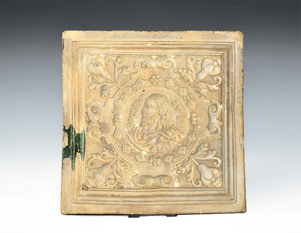 Post Medieval Tile Mould with Bust of Christ (1 of 1)