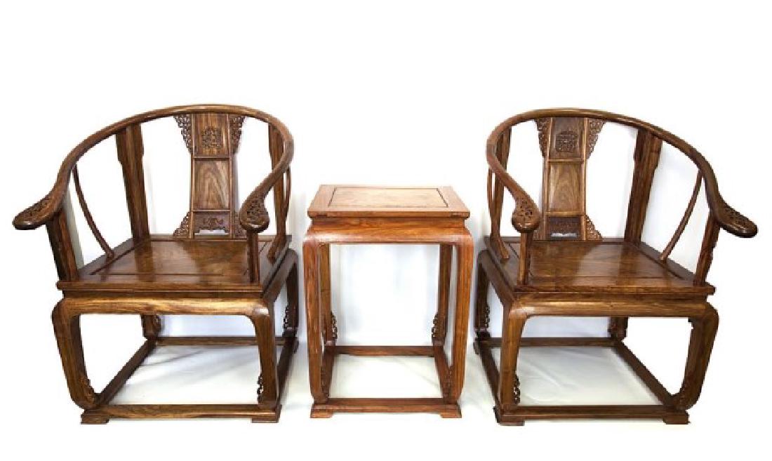 CHINESE HUANGHUALI HORSESHOE CHAIRS SET (1 of 3)