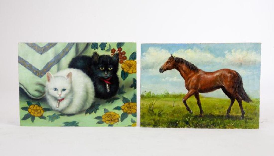 TWO PAINTINGS ON BOARD OF ANIMALS (1 of 1)