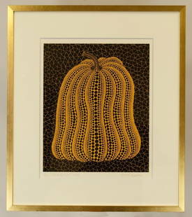 YAYOI KUSAMA LITHOGRAPH, UNFRAMED: Signed and dated, 1999. Numbered 11/110. Titled "Pumpkin". H: 17 1/4 in. x W: 14 1/4 in. This item will ship without the frame.