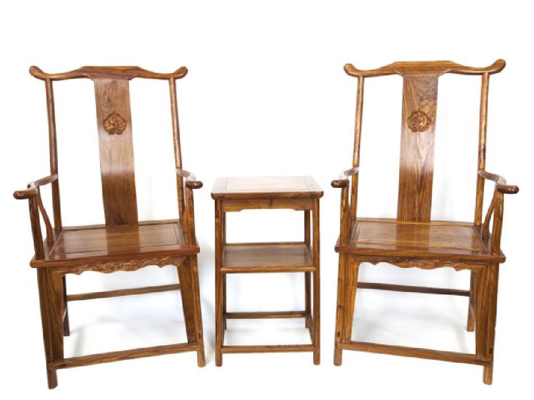 CHINESE HUANGHUALI YOKE-BACK ARMCHAIR SET (1 of 3)