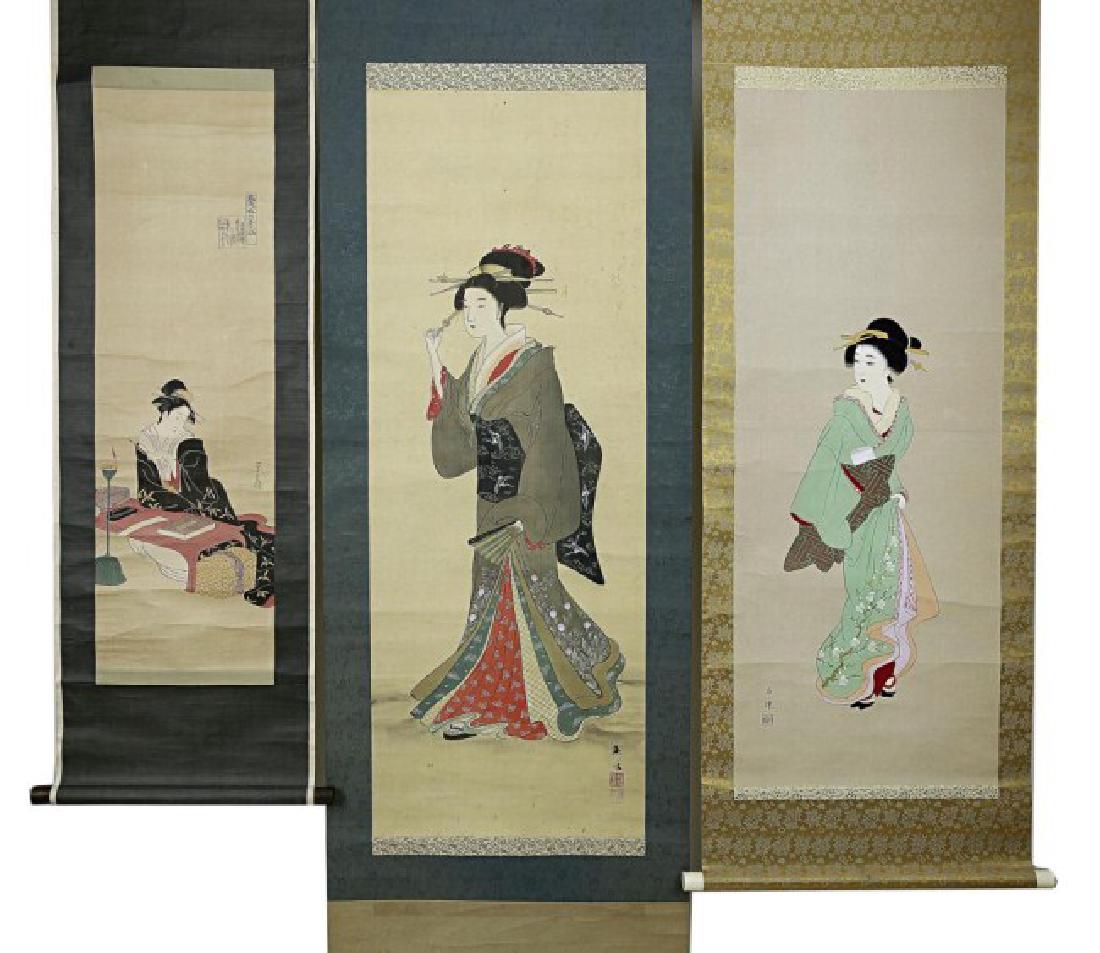 THREE SCROLL PAINTINGS OF GEISHAS (1 of 5)