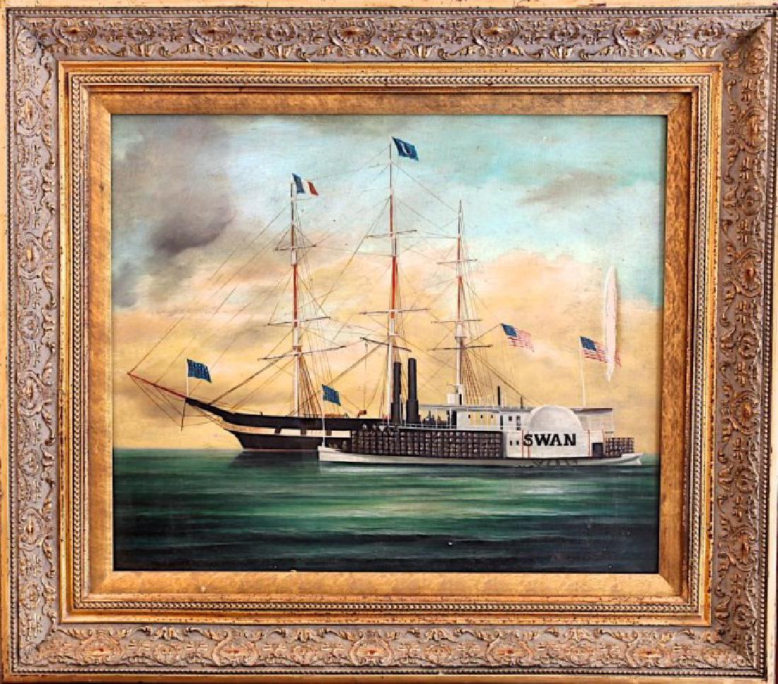OIL PAINTING ON CANVAS OF TWO SAILING SHIPS (1 of 2)