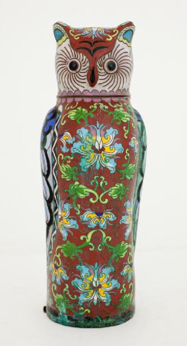 CLOISONNE LIDDED VASE OF AN OWL (1 of 3)