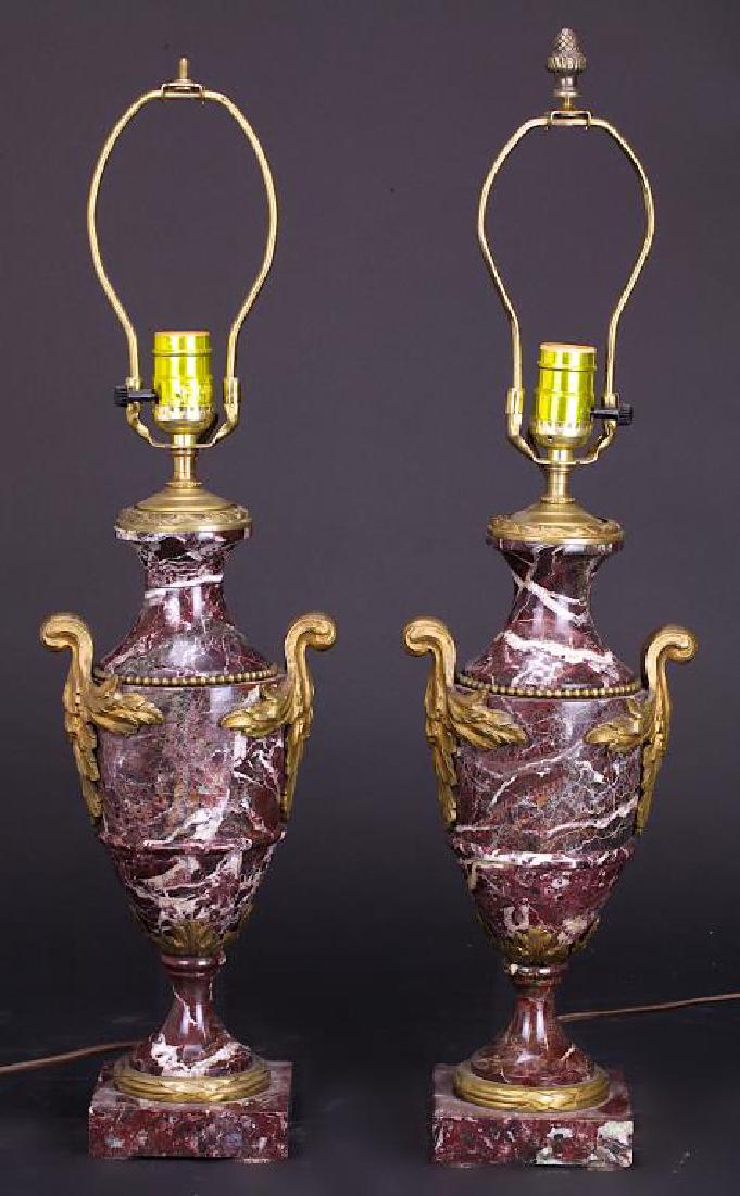 PAIR OF GILT-BRONZE MOUNTED MARBLE URN-FORM LAMPS (1 of 1)