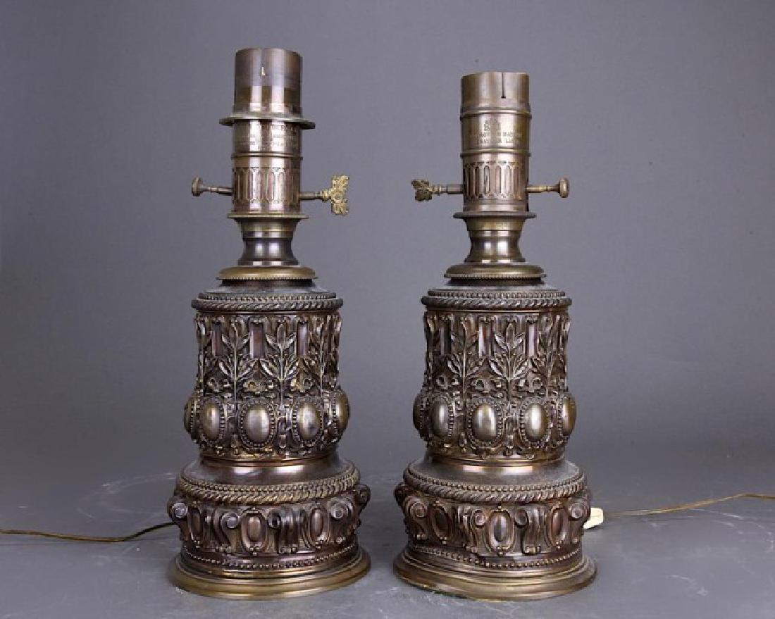 PAIR OF OLD RETICULATED BRASS OIL LAMPS (1 of 1)