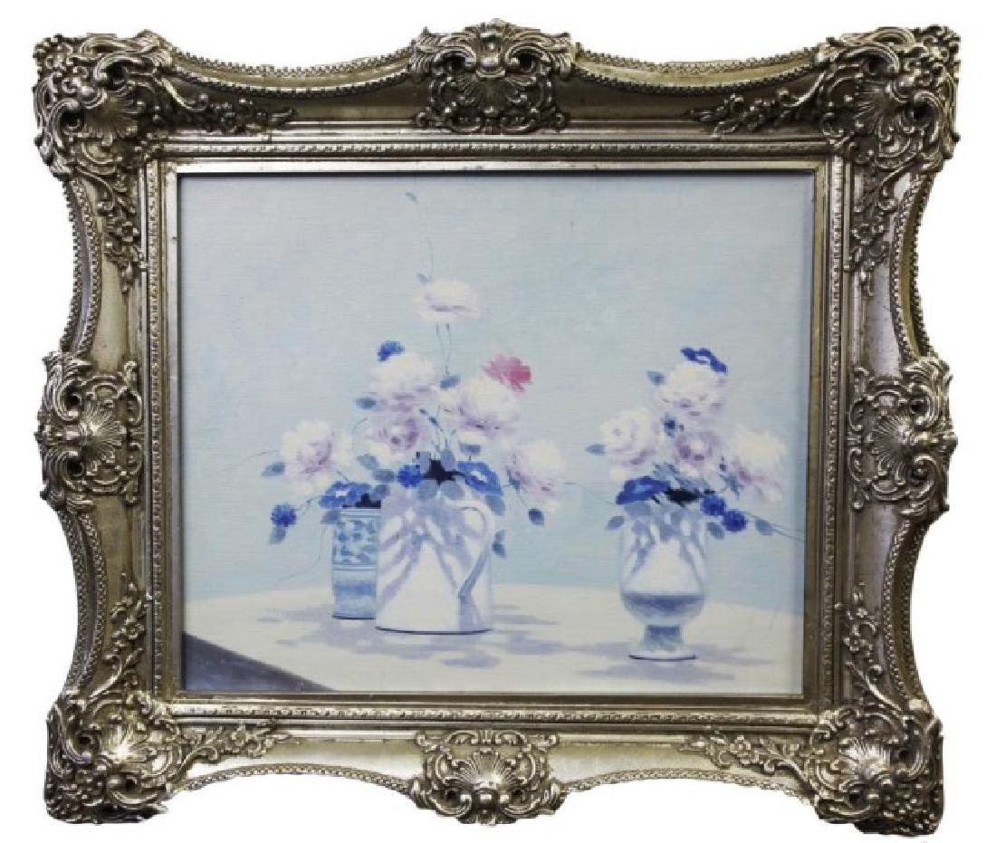 THREE VASES WITH FLOWERS OIL ON CANVAS PAINTING (1 of 3)