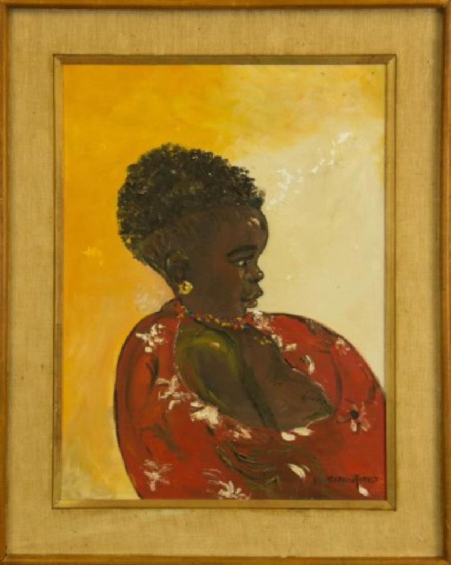 FRAMED OIL PAINTING OF A YOUNG AFRICAN CHILD (1 of 3)