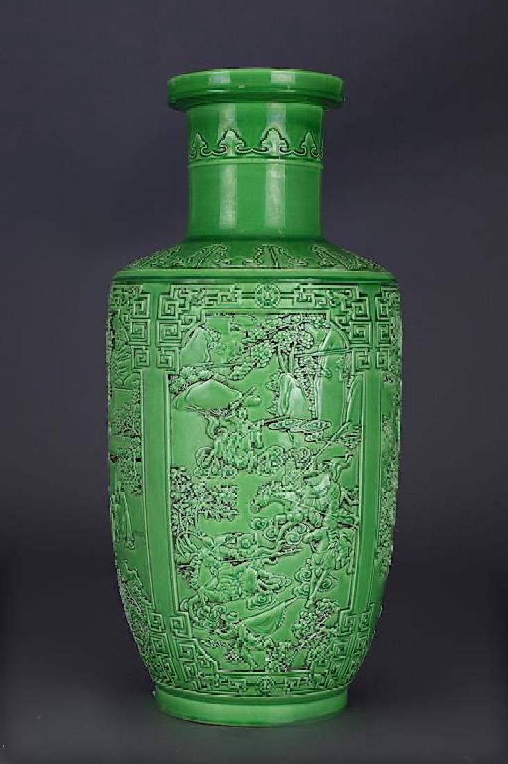 CHINESE GREEN GLAZED ROULEAU VASE (1 of 3)