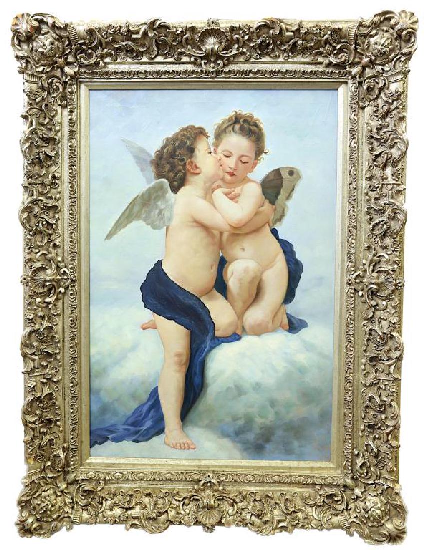 FRAMED OIL ON CANVAS PAINTING OF CUPID AND PSYCHE (1 of 1)
