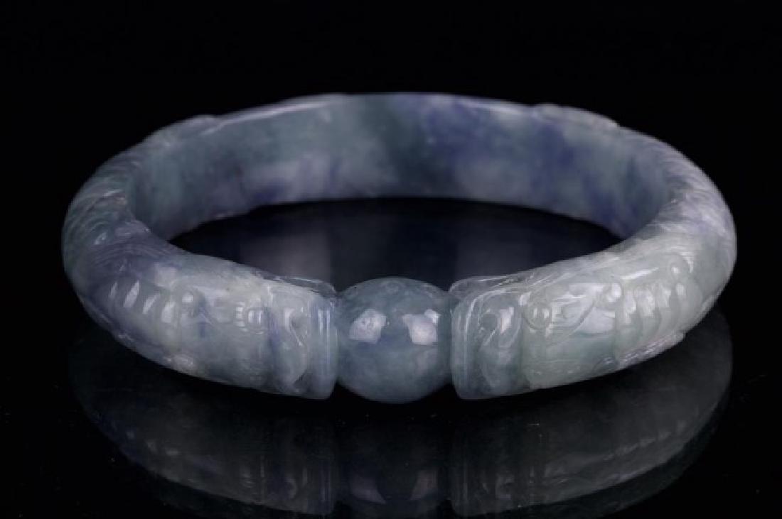 CARVED BURMESE JADEITE BANGLE WITH DRAGON SHAPED (1 of 2)