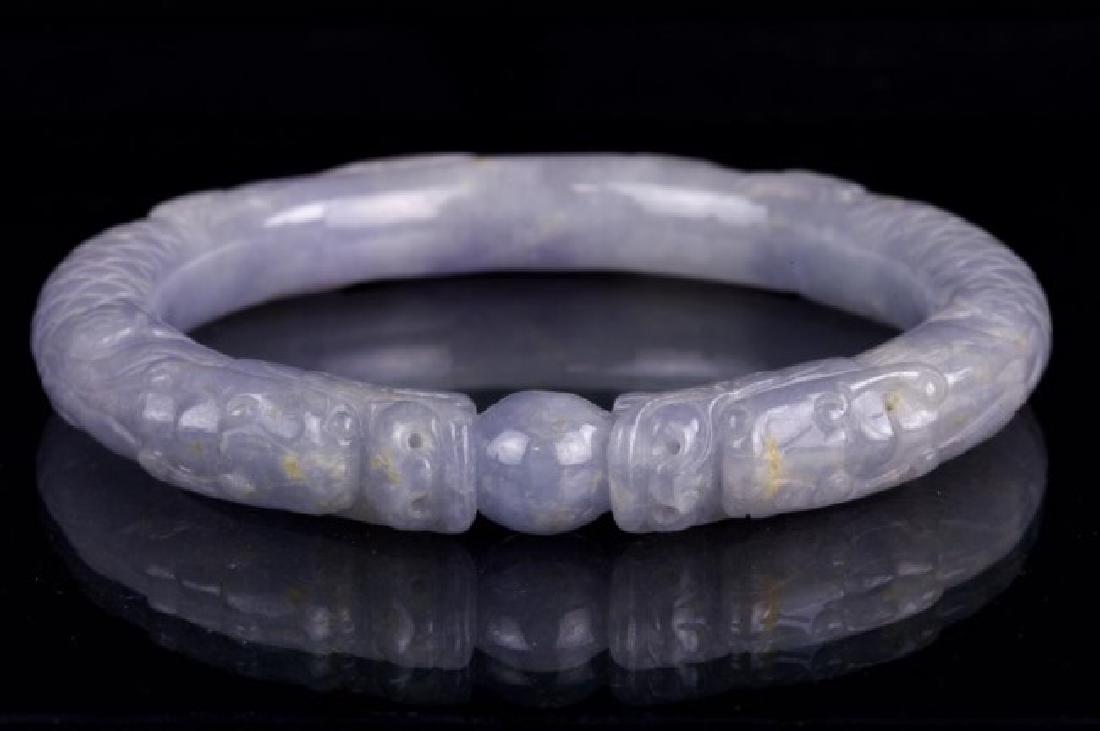 CARVED BURMESE LAVENDER JADE BANGLE WITH DRAGON SHAPED (1 of 3)