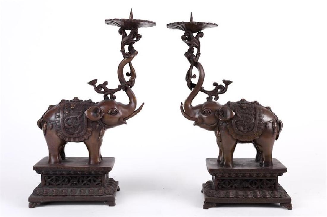 PAIR OF BRONZE ELEPHANTS BEARING VASES (1 of 1)