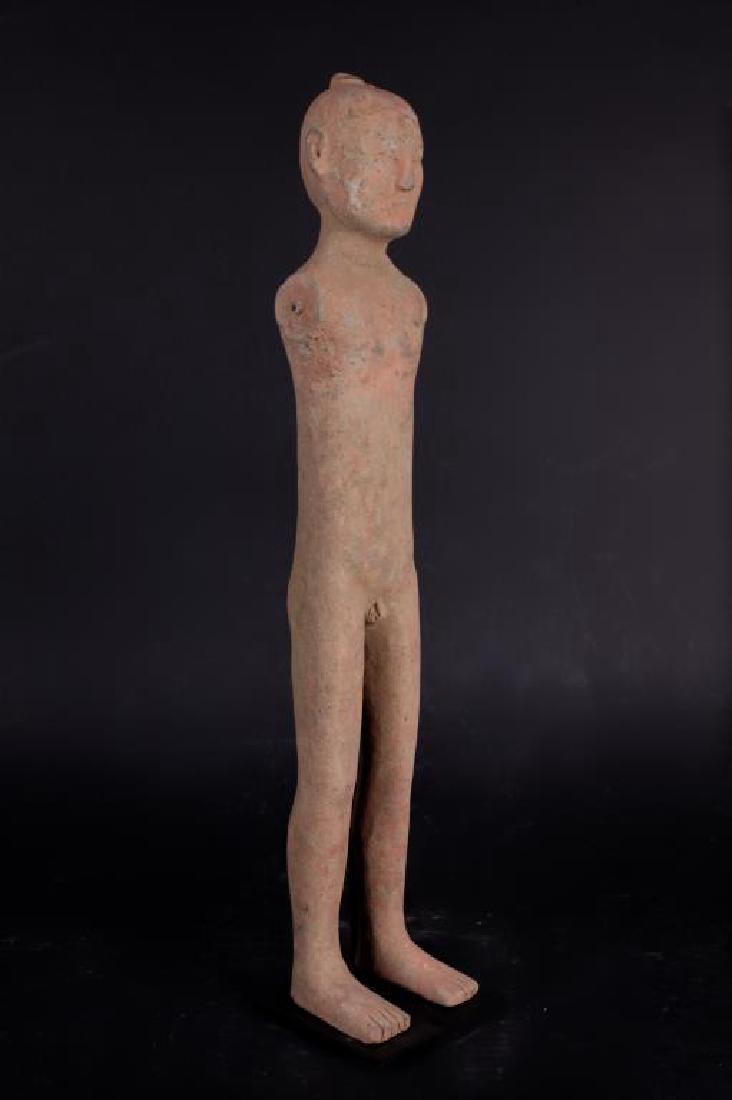 PAINTED POTTERY STICKMAN W/ CERTIFICATE: H: 60cm Period: Han dynasty BC206-AD220. H: 22 1/4 in.