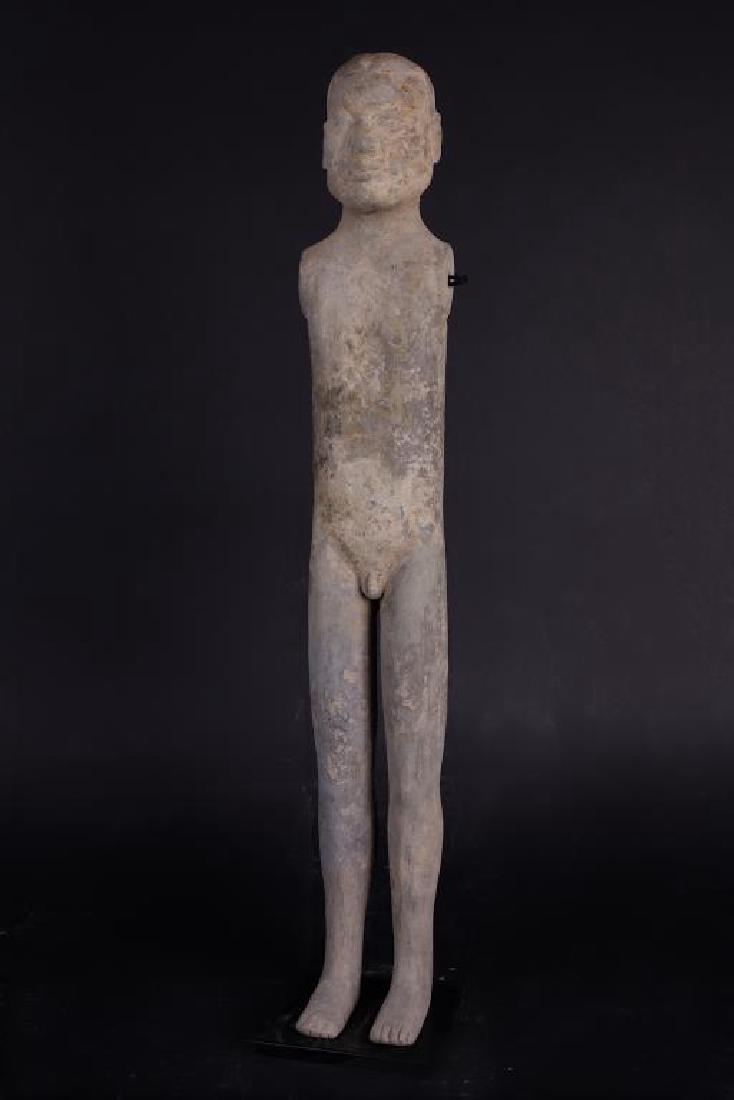 BLACK PAINTED POTTERY STICKMAN W/ CERTIFICATE: H: 60cm. Period: Han dynasty BC206-AD220. H: 23 1/2 in.