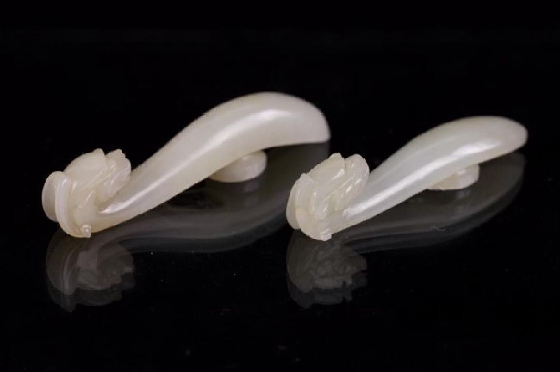 PAIR OF ANTIQUES CARVED WHITE JADE BELT HOOKS (1 of 1)