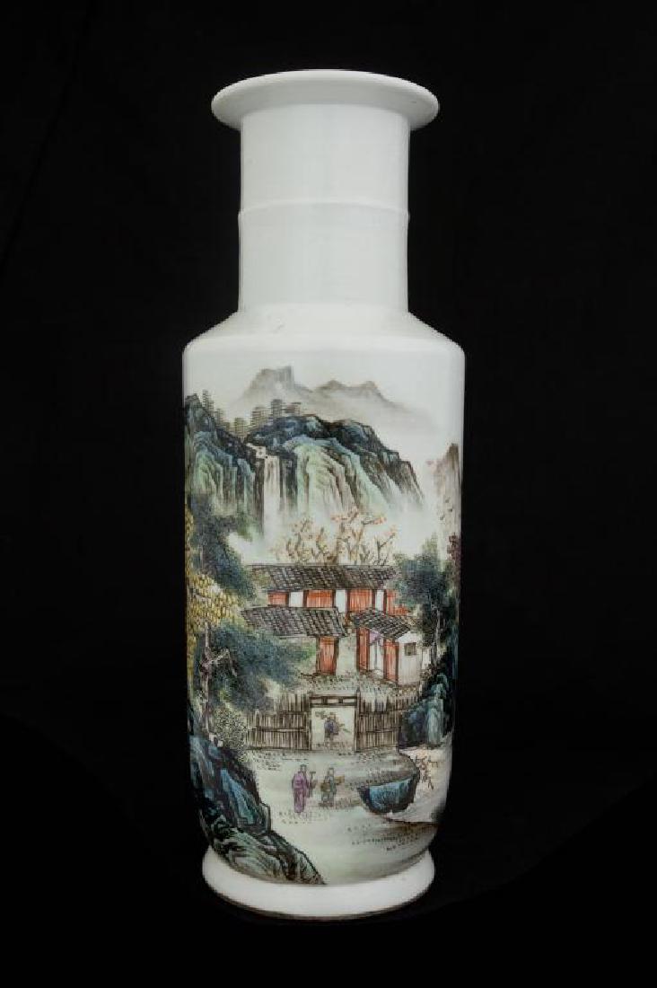 CHINESE ROULEAU VASE PAINTED WITH A TOWN SCENE (1 of 3)