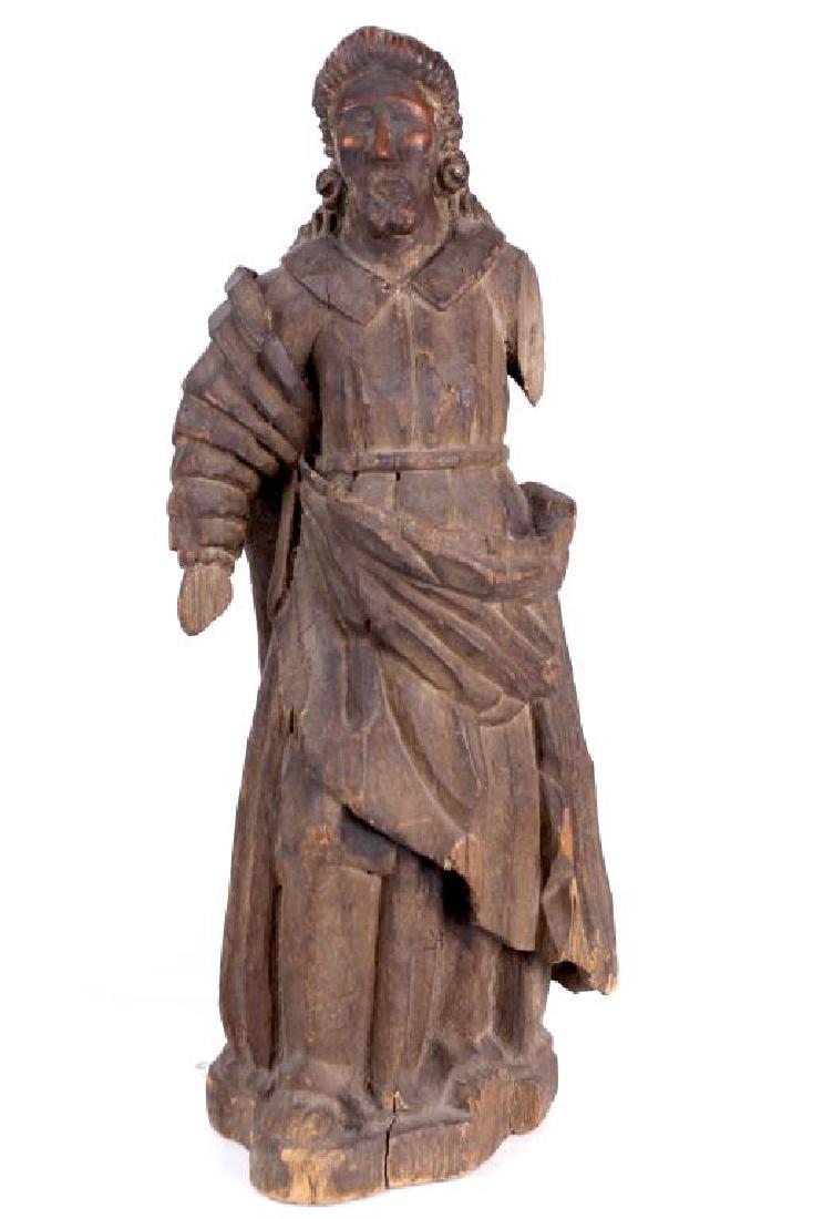 ANTIQUE CARVED WOOD STATUE OF SPANISH SANTOS (1 of 2)