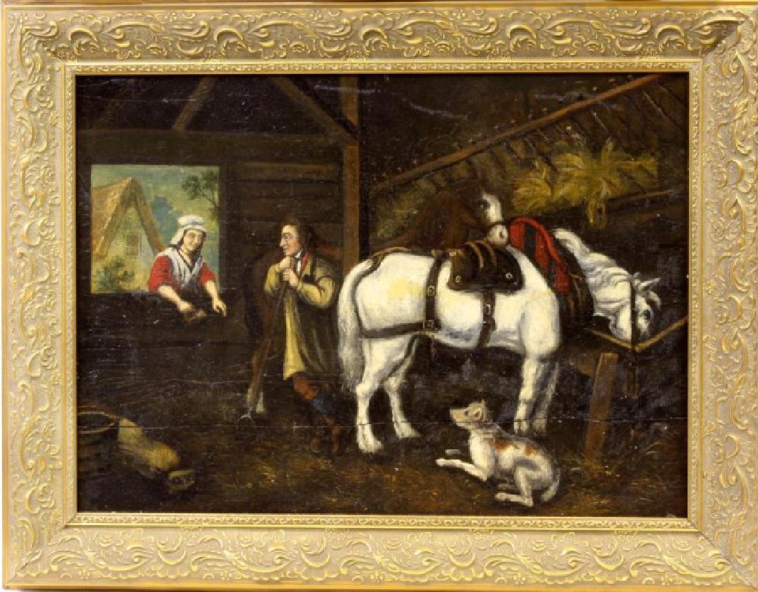 18TH CENTURY FRAMED OIL PAINTING OF A HORSEKEEPER (1 of 1)